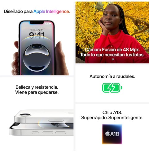 Apple iPhone 16e de 128 GB: Diseñado para Apple Intelligence, Chip A18, autonomía a raudales, cámara Fusion de 48 Mpx, Pantalla