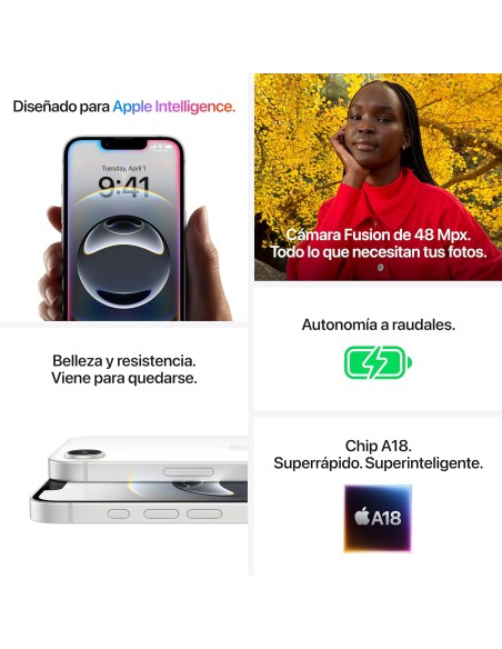 Apple iPhone 16e de 128 GB: Diseñado para Apple Intelligence, Chip A18, autonomía a raudales, cámara Fusion de 48 Mpx, Pantalla