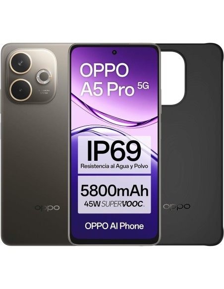 OPPO A5 Pro 5G - Smartphone Libre con IA, 8GB RAM + 256GB, Pantalla 6.67" 120Hz, Cámara 50MP, Batería 5800, Carga Rápida 45W,