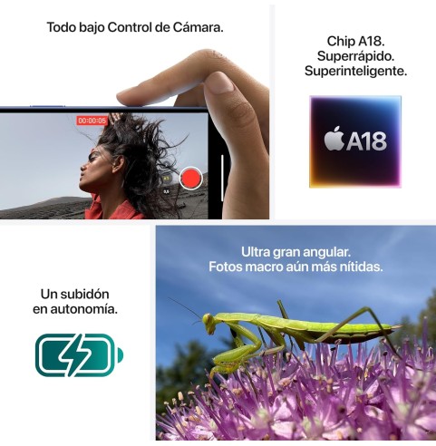 Apple iPhone 16 de 128 GB: Smartphone 5G con Control de Cámara, Chip A18 y un subidón en autonomía. Compatible con los AirPods