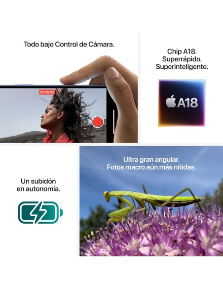 Apple iPhone 16 de 128 GB: Smartphone 5G con Control de Cámara, Chip A18 y un subidón en autonomía. Compatible con los AirPods