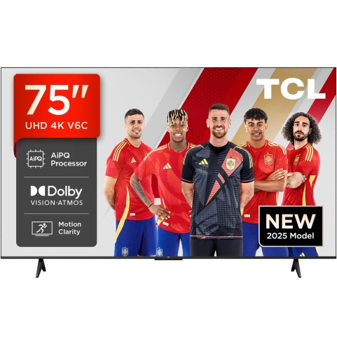 TCL 75V6C 75” Direct LED Smart TV, 4K HDR, Powered by Google TV (Dolby Audio, Motion Clarity, Compatible with Google Assistant &