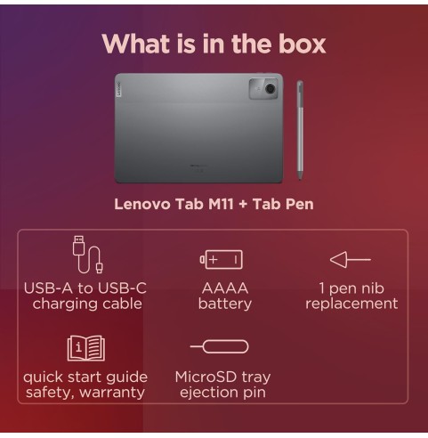 Lenovo Tab M11 - Tablet de 11" (MediaTek Helio G88, 8GB RAM, 128GB Ampliables hasta 1 TB, 4 Altavoces, WiFi, Bluetooth, Android