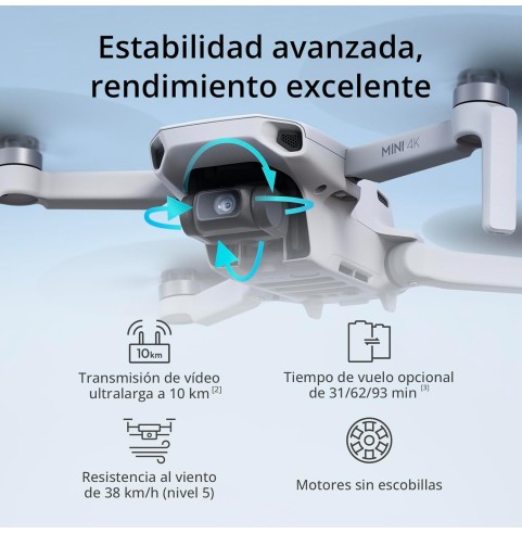 DJI Mini 4K, dron con cámara 4K UHD para adultos, menos de 249g, estabilización en 3 ejes, transmisión de vídeo a 10 km, regreso