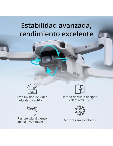 DJI Mini 4K, dron con cámara 4K UHD para adultos, menos de 249g, estabilización en 3 ejes, transmisión de vídeo a 10 km, regreso