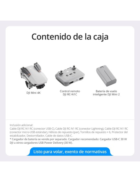 DJI Mini 4K, dron con cámara 4K UHD para adultos, menos de 249g, estabilización en 3 ejes, transmisión de vídeo a 10 km, regreso