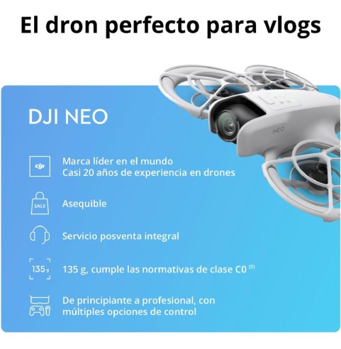 DJI Neo, dron mini con cámara 4K UHD para adultos, 135 g dron que vuela siguiéndote, despega desde la mano, seguimiento de