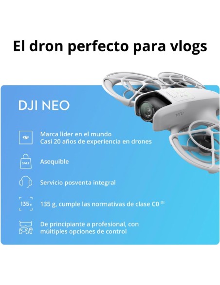 DJI Neo, dron mini con cámara 4K UHD para adultos, 135 g dron que vuela siguiéndote, despega desde la mano, seguimiento de