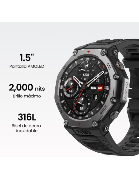 Amazfit T-Rex 3 Outdoor Smartwatch 48mm Pantalla AMOLED, Mapas & Navegación Offline, 6 Sistemas de Satélite GPS Doble Banda, 27