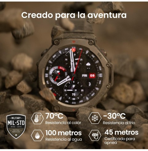 Amazfit T-Rex 3 Outdoor Smartwatch 48mm Pantalla AMOLED, Mapas & Navegación Offline, 6 Sistemas de Satélite GPS Doble Banda, 27