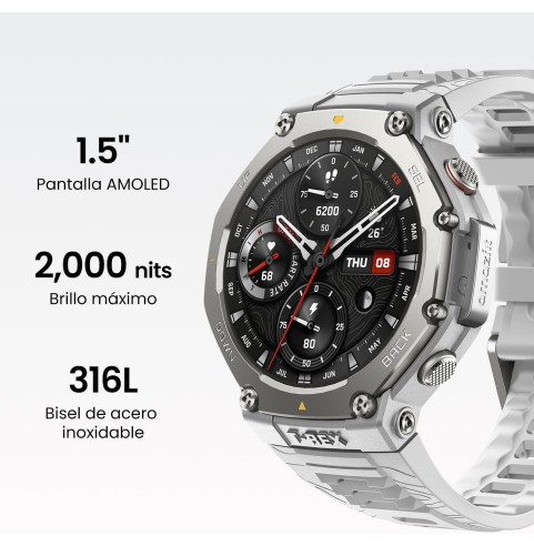 Amazfit T-Rex 3 Outdoor Smartwatch 48mm Pantalla AMOLED, Mapas & Navegación Offline, 6 Sistemas de Satélite GPS Doble Banda, 27