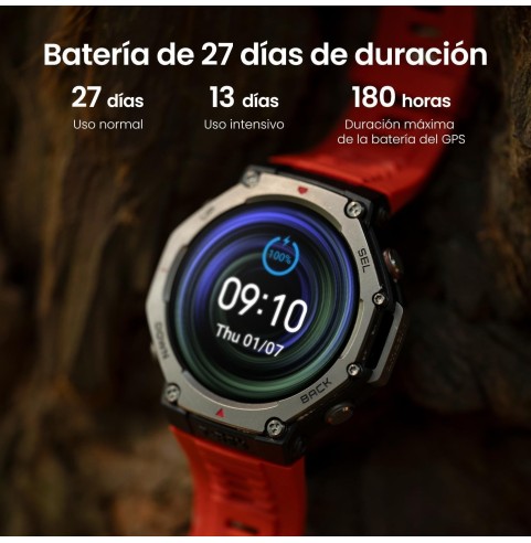 Amazfit T-Rex 3 Outdoor Smartwatch 48mm Pantalla AMOLED, Mapas & Navegación Offline, 6 Sistemas de Satélite GPS Doble Banda, 27
