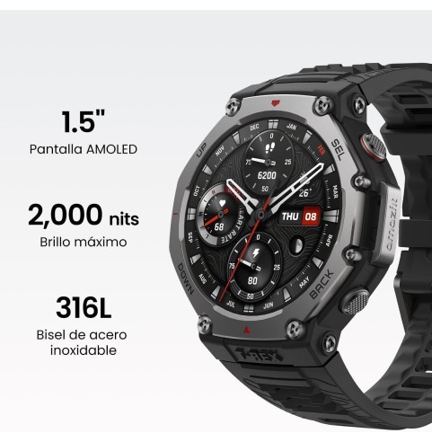Amazfit T-Rex 3 Outdoor Smartwatch 48mm Pantalla AMOLED, Mapas & Navegación Offline, 6 Sistemas de Satélite GPS Doble Banda, 27