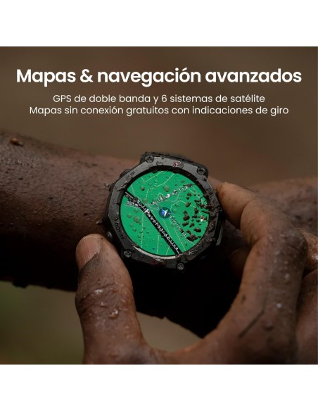 Amazfit T-Rex 3 Outdoor Smartwatch 48mm Pantalla AMOLED, Mapas & Navegación Offline, 6 Sistemas de Satélite GPS Doble Banda, 27