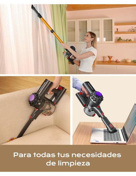 VACTechPro V15 Aspiradora sin Cable,35kPa Aspirador de Mano,6 en 1 Inalámbrica con 35minutos de autonomía y batería