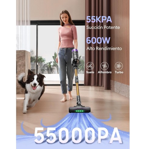 Ultenic U20 Aspiradora sin Cable 55Kpa/60Min, Cepillo Anti-Enredo Mejorado 2025, Aspirador Escoba con Brazo Flexible, Limpieza
