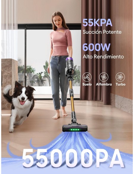 Ultenic U20 Aspiradora sin Cable 55Kpa/60Min, Cepillo Anti-Enredo Mejorado 2025, Aspirador Escoba con Brazo Flexible, Limpieza