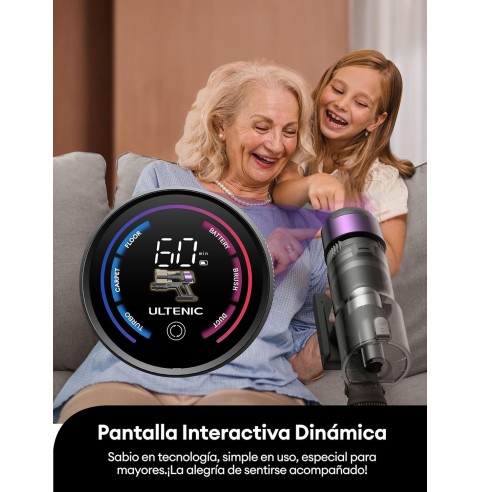 Ultenic U20 Aspiradora sin Cable 55Kpa/60Min, Cepillo Anti-Enredo Mejorado 2025, Aspirador Escoba con Brazo Flexible, Limpieza