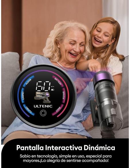 Ultenic U20 Aspiradora sin Cable 55Kpa/60Min, Cepillo Anti-Enredo Mejorado 2025, Aspirador Escoba con Brazo Flexible, Limpieza