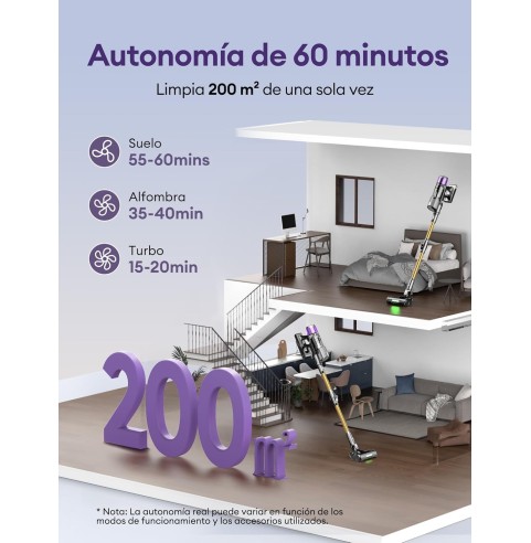 Ultenic U20 Aspiradora sin Cable 55Kpa/60Min, Cepillo Anti-Enredo Mejorado 2025, Aspirador Escoba con Brazo Flexible, Limpieza