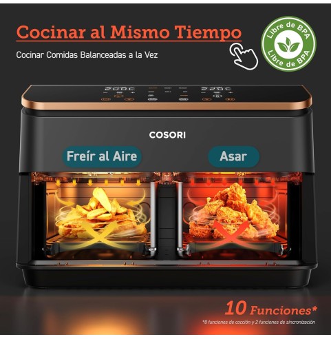 Cosori Freidora de Aire Grande con Doble Cesta 8,5L Air Fryer, Alta Pontencia y Velocidad, Max 8-10 Personas, 10 Funciones,