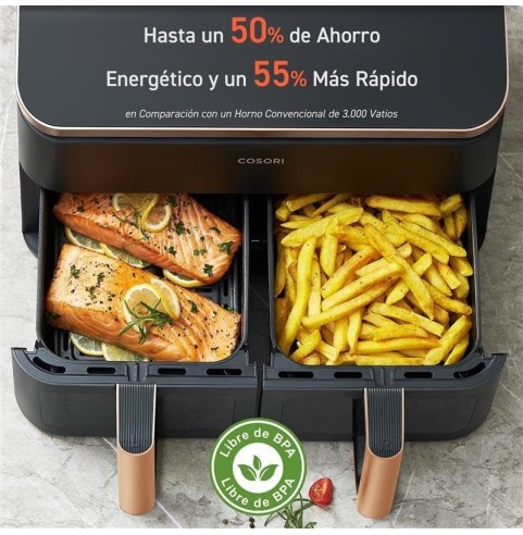 Cosori Freidora de Aire Grande con Doble Cesta 8,5L Air Fryer, Alta Pontencia y Velocidad, Max 8-10 Personas, 10 Funciones,