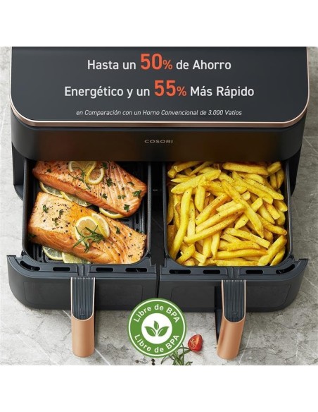 Cosori Freidora de Aire Grande con Doble Cesta 8,5L Air Fryer, Alta Pontencia y Velocidad, Max 8-10 Personas, 10 Funciones,