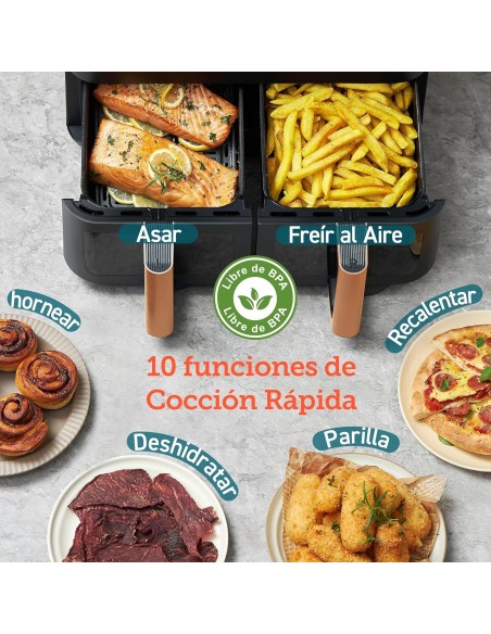 Cosori Freidora de Aire Grande con Doble Cesta 8,5L Air Fryer, Alta Pontencia y Velocidad, Max 8-10 Personas, 10 Funciones,