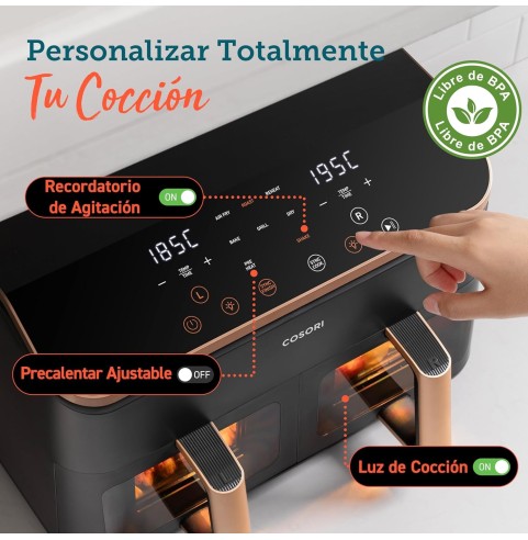 Cosori Freidora de Aire Grande con Doble Cesta 8,5L Air Fryer, Alta Pontencia y Velocidad, Max 8-10 Personas, 10 Funciones,
