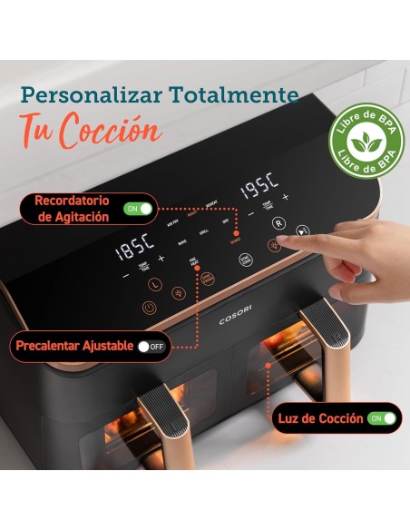 Cosori Freidora de Aire Grande con Doble Cesta 8,5L Air Fryer, Alta Pontencia y Velocidad, Max 8-10 Personas, 10 Funciones,