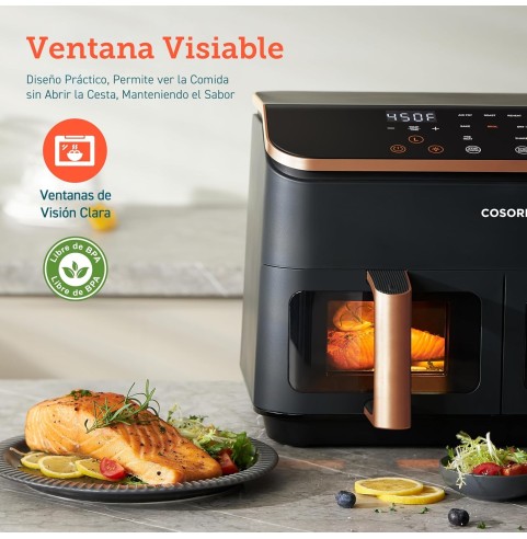 Cosori Freidora de Aire Grande con Doble Cesta 8,5L Air Fryer, Alta Pontencia y Velocidad, Max 8-10 Personas, 10 Funciones,