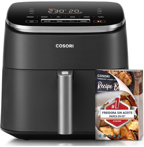 Cosori Freidora de Aire Turbo Blaze 6L, Air Fryer Interior Metálico Real, Motor DC Exclusivo, 46% Más Rápida, 30°C a 230°C,