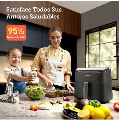 Cosori Freidora de Aire Turbo Blaze 6L, Air Fryer Interior Metálico Real, Motor DC Exclusivo, 46% Más Rápida, 30°C a 230°C,