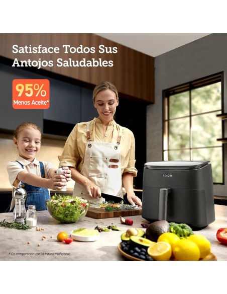 Cosori Freidora de Aire Turbo Blaze 6L, Air Fryer Interior Metálico Real, Motor DC Exclusivo, 46% Más Rápida, 30°C a 230°C,