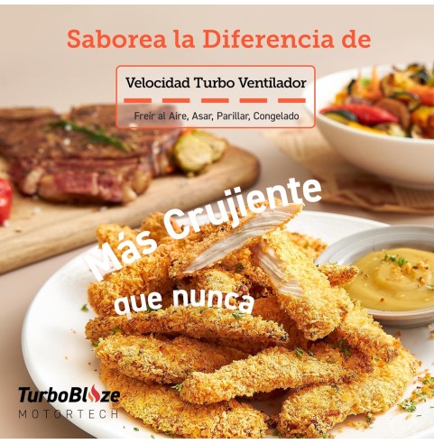 Cosori Freidora de Aire Turbo Blaze 6L, Air Fryer Interior Metálico Real, Motor DC Exclusivo, 46% Más Rápida, 30°C a 230°C,