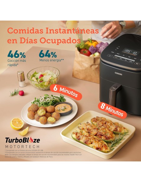 Cosori Freidora de Aire Turbo Blaze 6L, Air Fryer Interior Metálico Real, Motor DC Exclusivo, 46% Más Rápida, 30°C a 230°C,