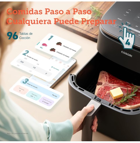 Cosori Freidora de Aire Turbo Blaze 6L, Air Fryer Interior Metálico Real, Motor DC Exclusivo, 46% Más Rápida, 30°C a 230°C,