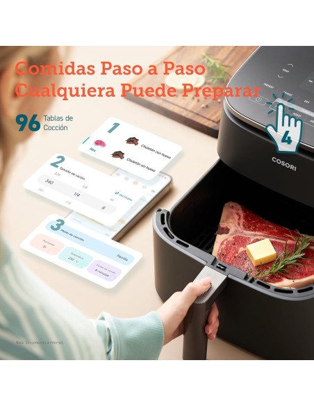 Cosori Freidora de Aire Turbo Blaze 6L, Air Fryer Interior Metálico Real, Motor DC Exclusivo, 46% Más Rápida, 30°C a 230°C,