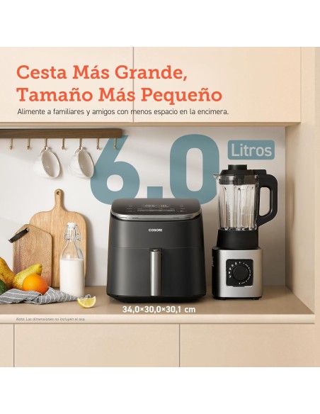 Cosori Freidora de Aire Turbo Blaze 6L, Air Fryer Interior Metálico Real, Motor DC Exclusivo, 46% Más Rápida, 30°C a 230°C,