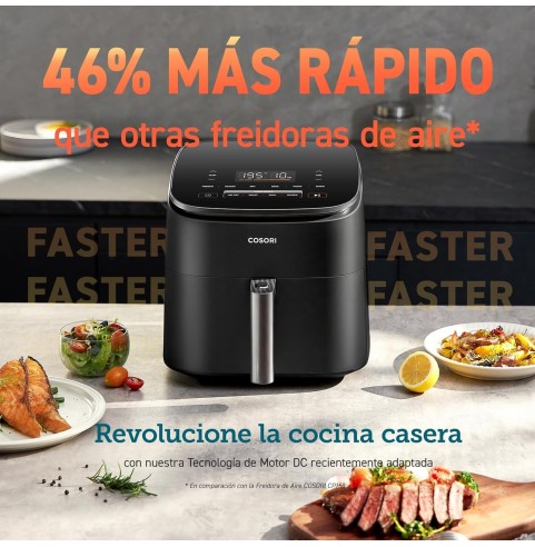 Cosori Freidora de Aire Turbo Blaze 6L, Air Fryer Interior Metálico Real, Motor DC Exclusivo, 46% Más Rápida, 30°C a 230°C,