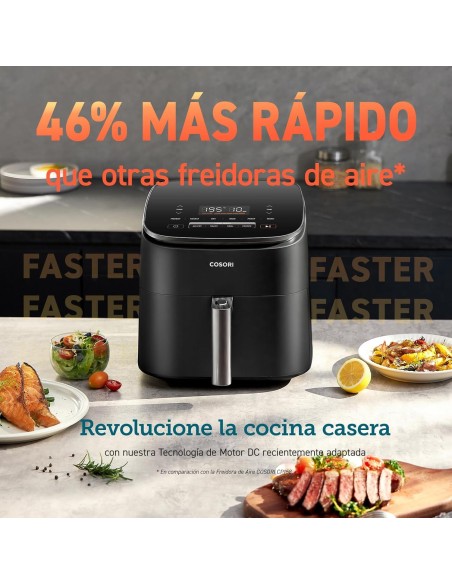 Cosori Freidora de Aire Turbo Blaze 6L, Air Fryer Interior Metálico Real, Motor DC Exclusivo, 46% Más Rápida, 30°C a 230°C,