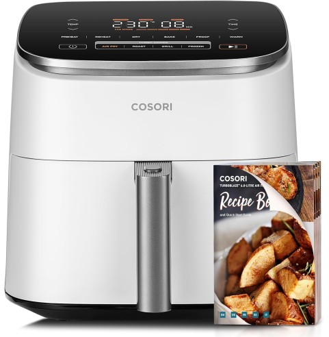 Cosori Freidora de Aire Turbo Blaze 6L, Air Fryer Interior Metálico Real, Motor DC Exclusivo, 46% Más Rápida, 30°C a 230°C,