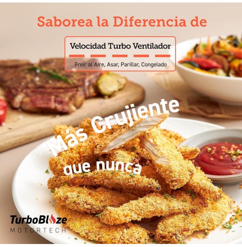 Cosori Freidora de Aire Turbo Blaze 6L, Air Fryer Interior Metálico Real, Motor DC Exclusivo, 46% Más Rápida, 30°C a 230°C,
