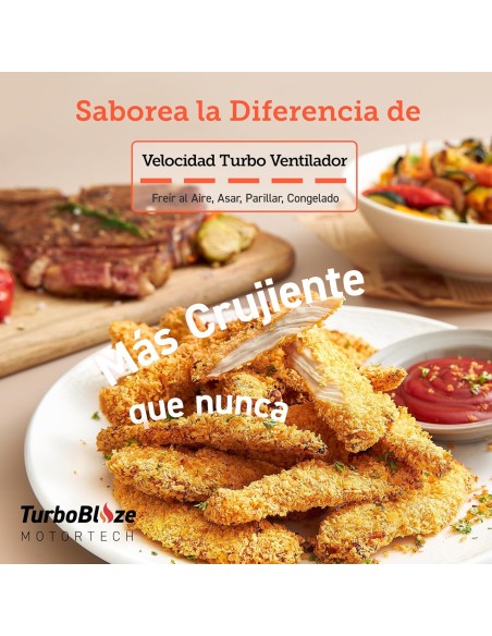 Cosori Freidora de Aire Turbo Blaze 6L, Air Fryer Interior Metálico Real, Motor DC Exclusivo, 46% Más Rápida, 30°C a 230°C,