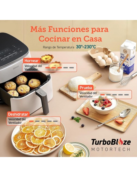 Cosori Freidora de Aire Turbo Blaze 6L, Air Fryer Interior Metálico Real, Motor DC Exclusivo, 46% Más Rápida, 30°C a 230°C,