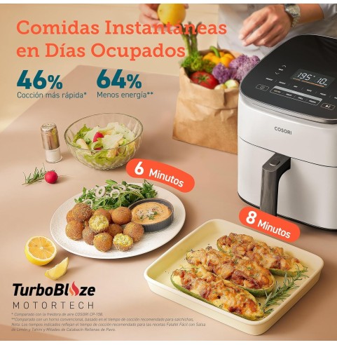 Cosori Freidora de Aire Turbo Blaze 6L, Air Fryer Interior Metálico Real, Motor DC Exclusivo, 46% Más Rápida, 30°C a 230°C,