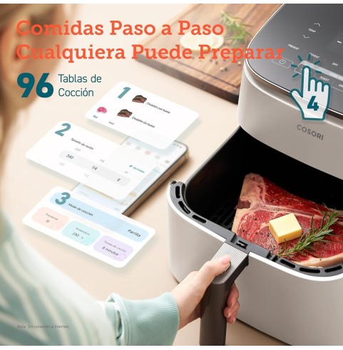 Cosori Freidora de Aire Turbo Blaze 6L, Air Fryer Interior Metálico Real, Motor DC Exclusivo, 46% Más Rápida, 30°C a 230°C,