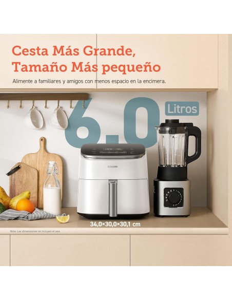 Cosori Freidora de Aire Turbo Blaze 6L, Air Fryer Interior Metálico Real, Motor DC Exclusivo, 46% Más Rápida, 30°C a 230°C,