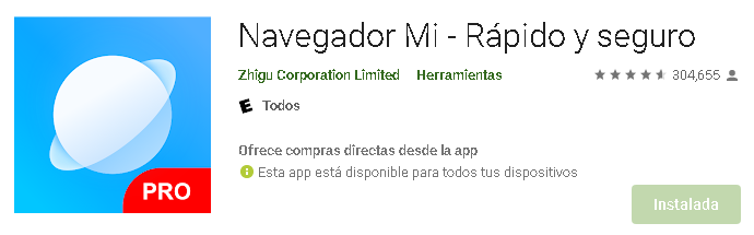 Navegador Mi para descarga de fotos y videos 