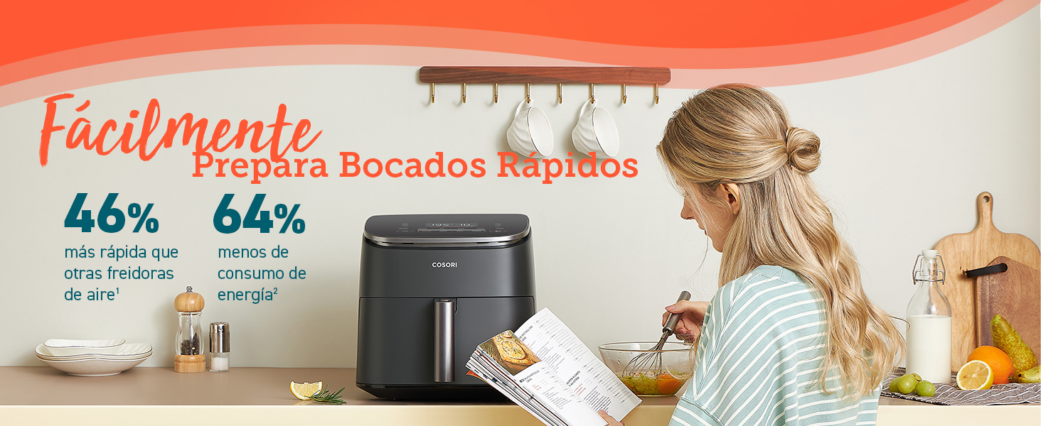 Facilmente Prepara Bocados Rapidos, 46% mas rapida, 64% menos de consumo de energia
